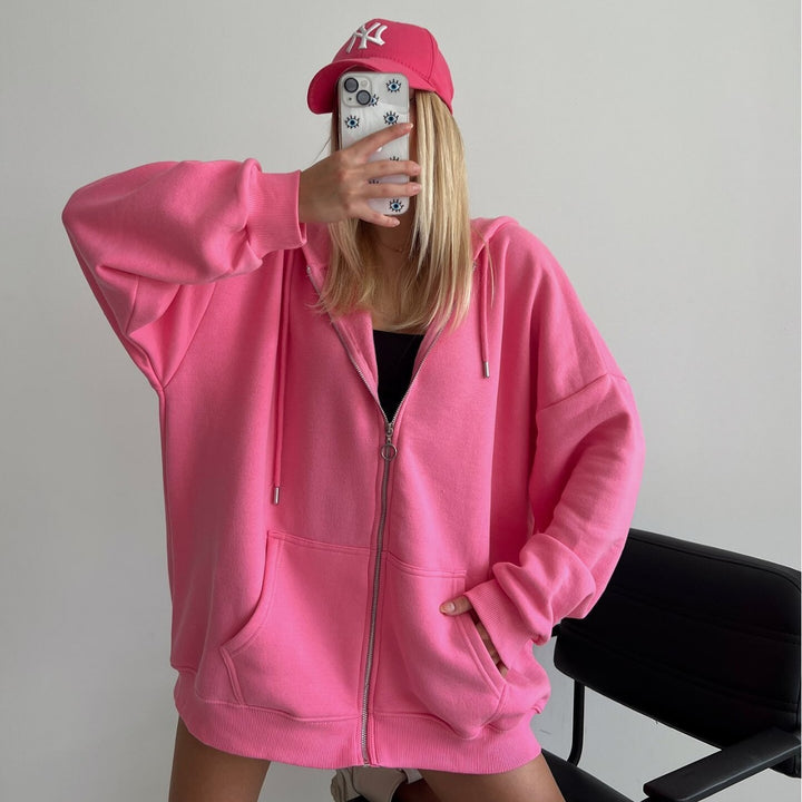 Damen oversized Kapuzenjacke mit Reißverschluss Drune