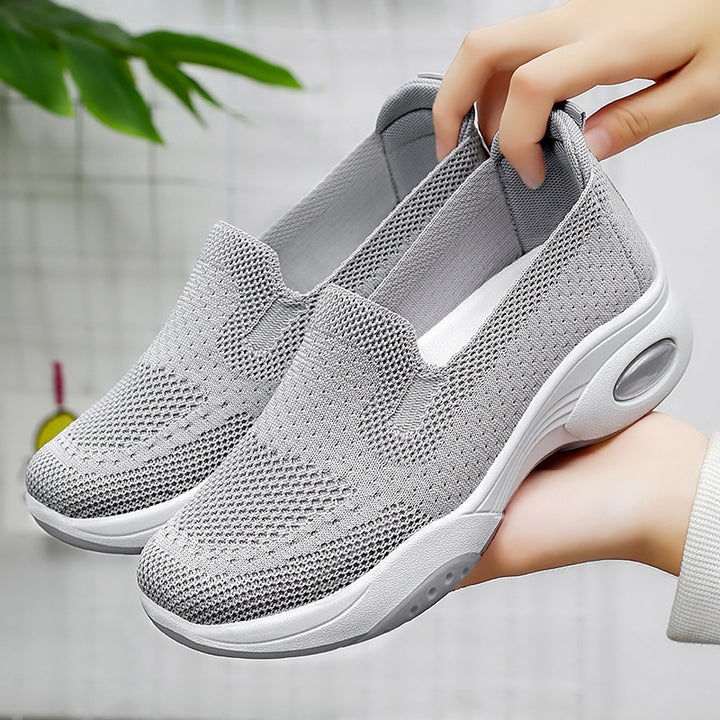 Damen nan nahtloser Strick-Freizeit-Sneaker mit atmungsaktiver Mesh-Oberschicht und sichtbarer Luftkissen-Zwischensohle Drune