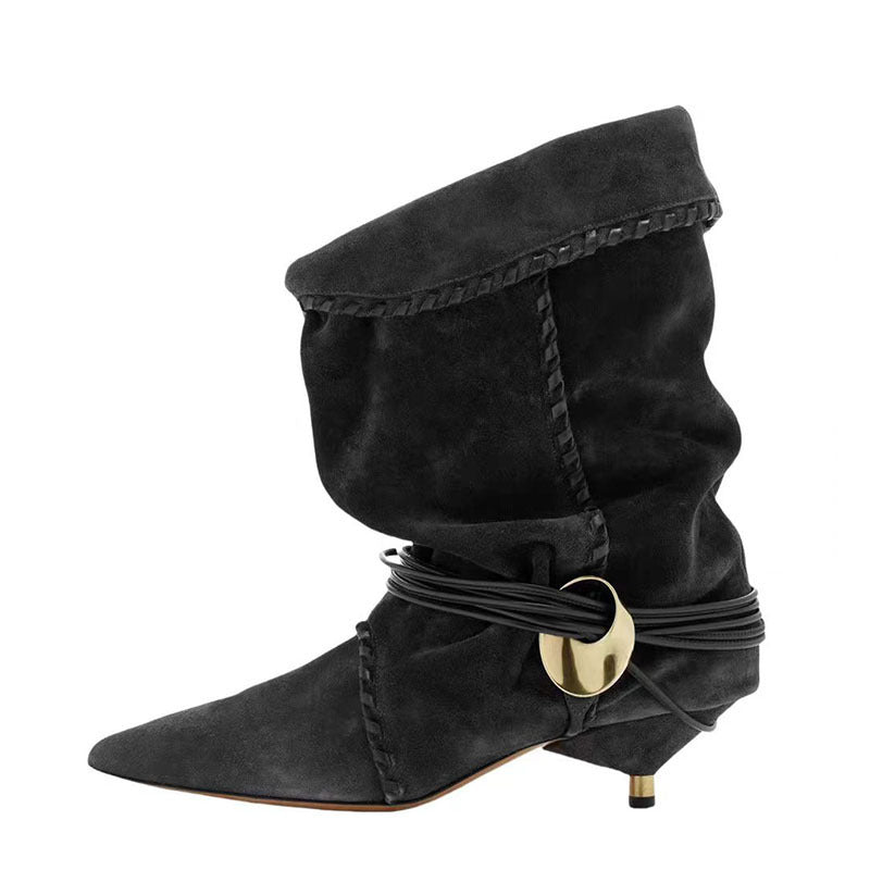 Damen Slouchy Knöchelstiefel mit dekorativem Schnallen-Detail Drune