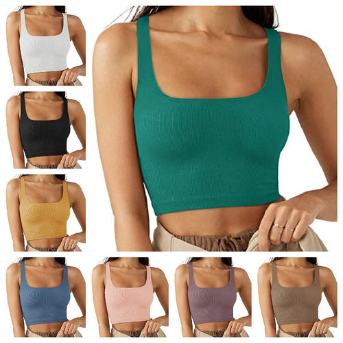Damen Crop Top mit geripptem Stoff und breiten Trägern Drune