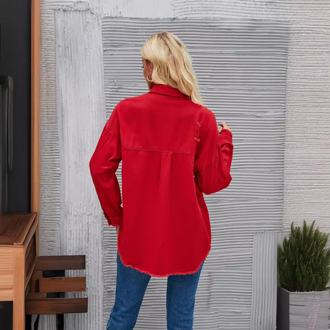 Damen Oversized Denimjacke mit Destroyed-Effekten Drune