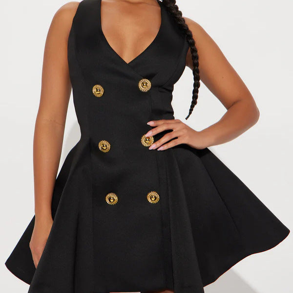 Damen Minikleid mit doppelter Knopfleiste und ausgestelltem Rock Drune
