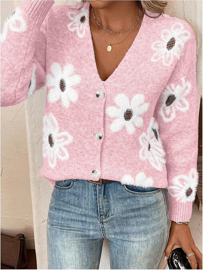 Damen kuscheliger Cardigan mit floralen Muster Drune