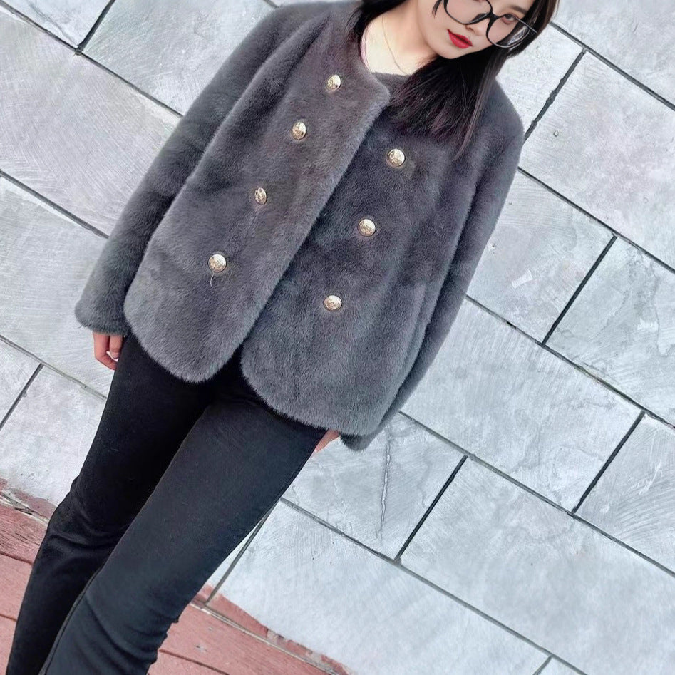 Damen Modische Softjacke mit eleganten Knöpfen Drune