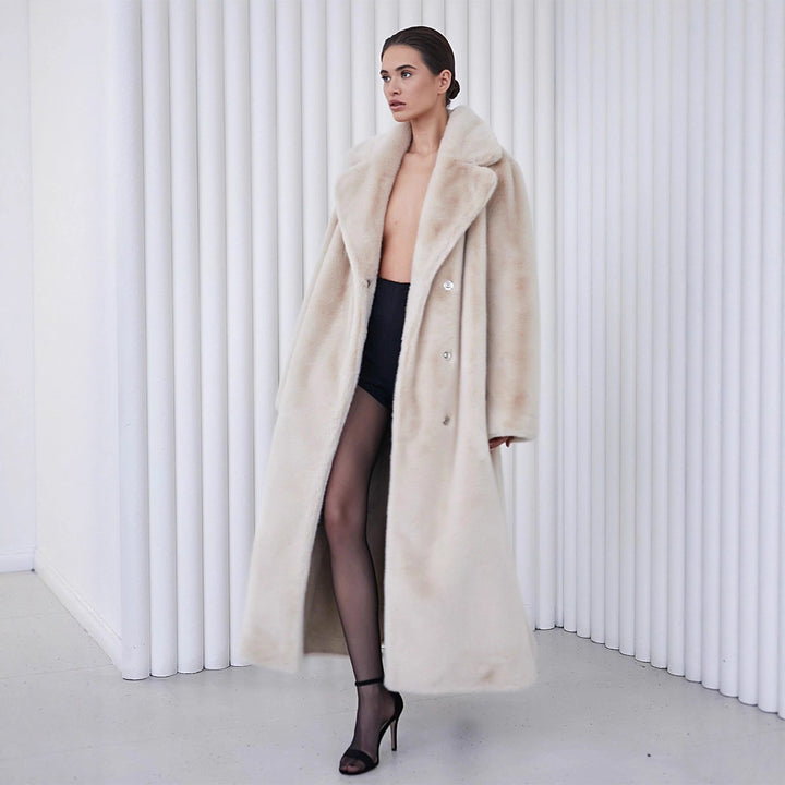 Damen Eleganter und warmer Übermantel mit breitem Kragen und Knopfverschluss Drune