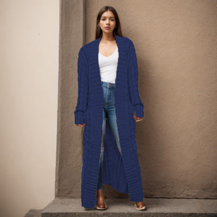 Damen langen Strickcardigan mit hochwertigem Zopfmuster Drune