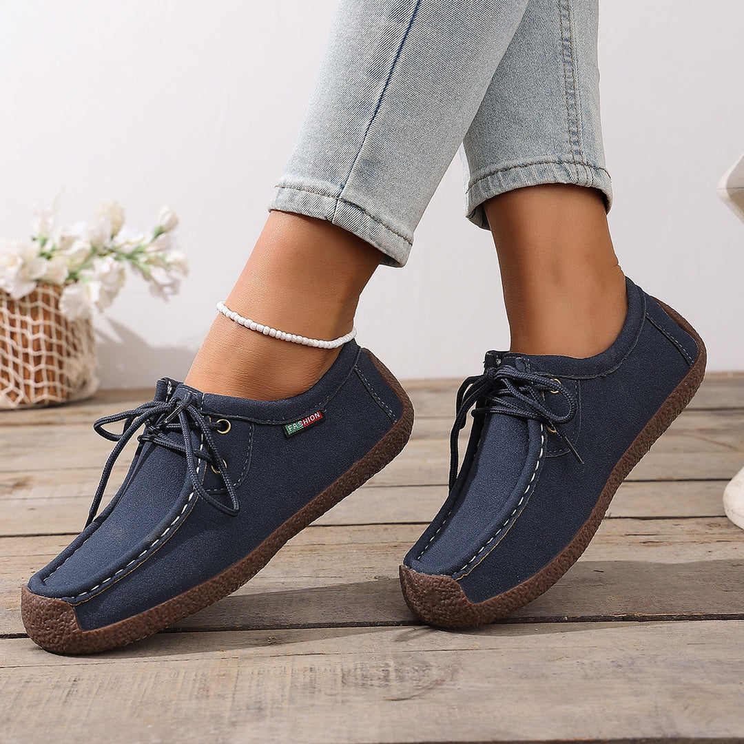 Damen nan lässige Mokassin-Slipper aus Veloursimitat mit dekorativer Ziernaht, elastischer Schnürung und flexibler Gummisohle Drune