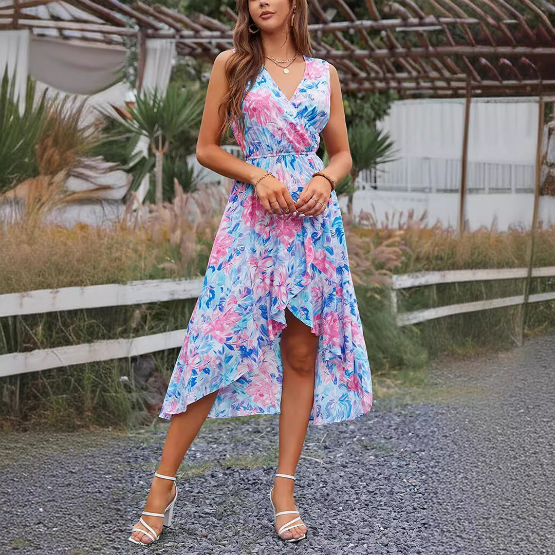 Damen Maxi- Kleid mit floralen Akzenten und schwingendem Saum Drune