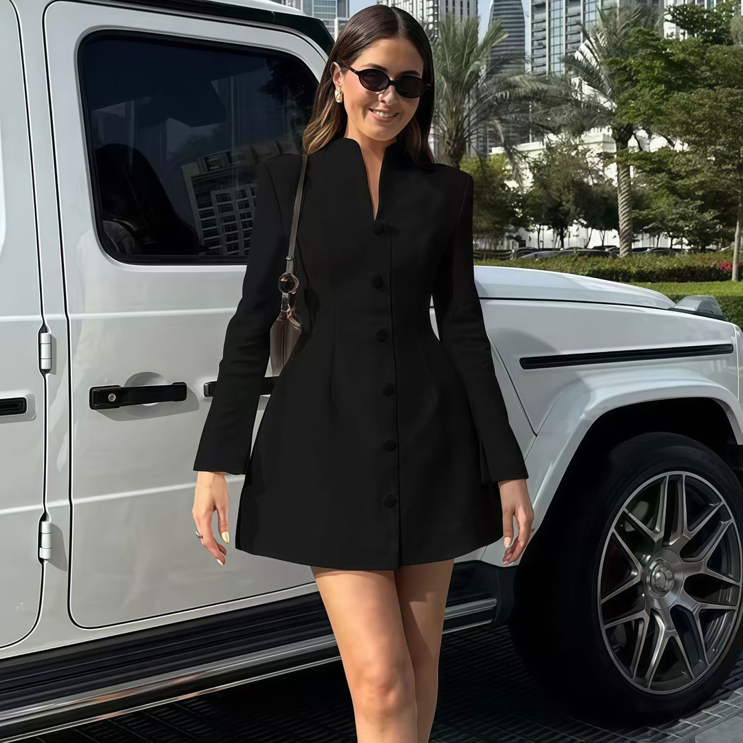 Damen Elegantes Mini-Kleid mit strukturiertem Design und raffinierten Knopfdetails Drune