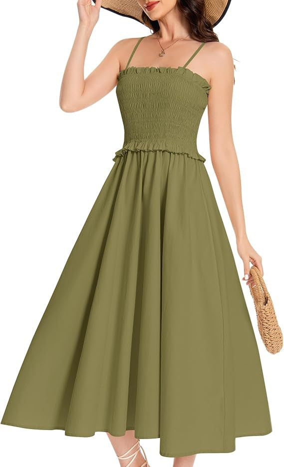 Damen Midi-Kleid mit elastischem Oberteil und weiten Rock Drune
