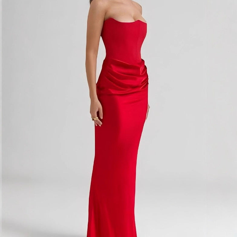 Damen Maxikleid mit Raffungen und elegantem Bustier-Ausschnitt Drune