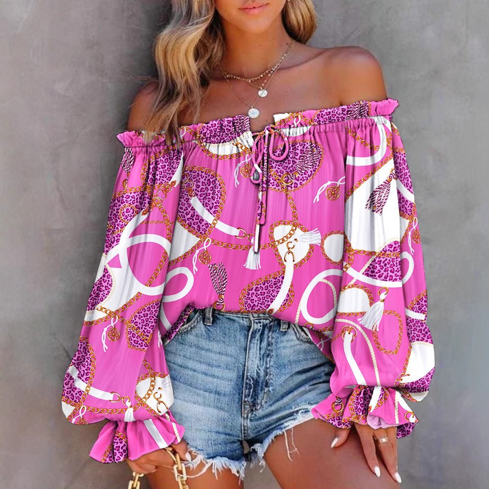 Damen Off-Shoulder Bluse mit voluminösen Ärmeln und Knoten-Detail Drune