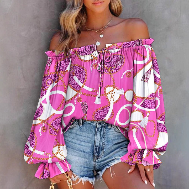 Damen Off-Shoulder Bluse mit voluminösen Ärmeln und Knoten-Detail Drune