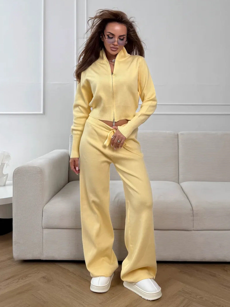 Damen Luxuriöser Strickanzug mit hohem Kragen und Reißverschluss Drune