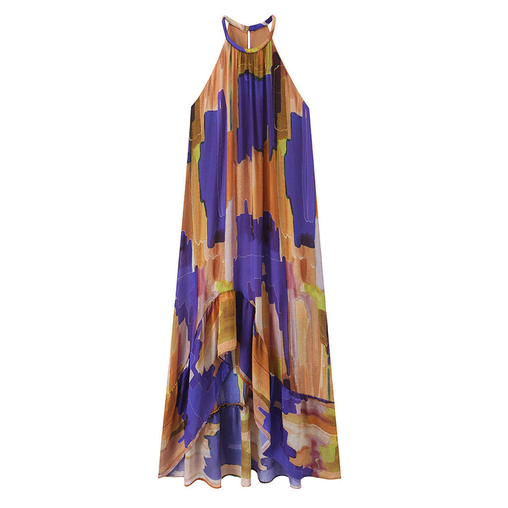 Damen Maxikleid mit hohem Kragen und fließendem Stoff Drune