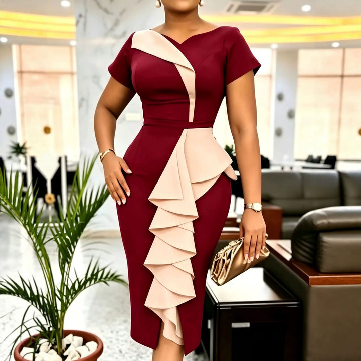 Damen Elegantes Cocktailkleid mit asymmetrischem Rüschenakzent Drune