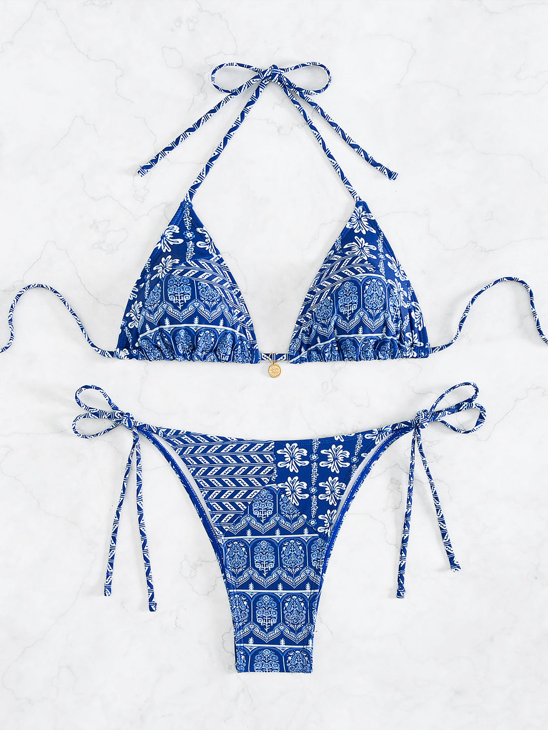 Damen Triangel-Bikini mit verspieltem Palmenmuster Drune