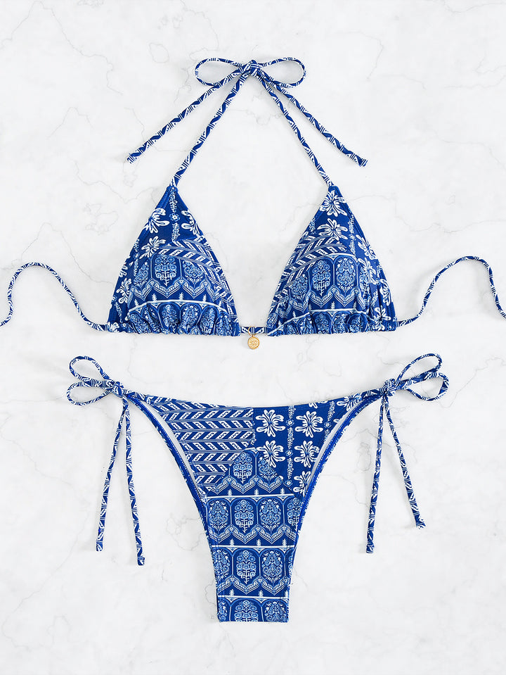 Damen Triangel-Bikini mit verspieltem Palmenmuster Drune