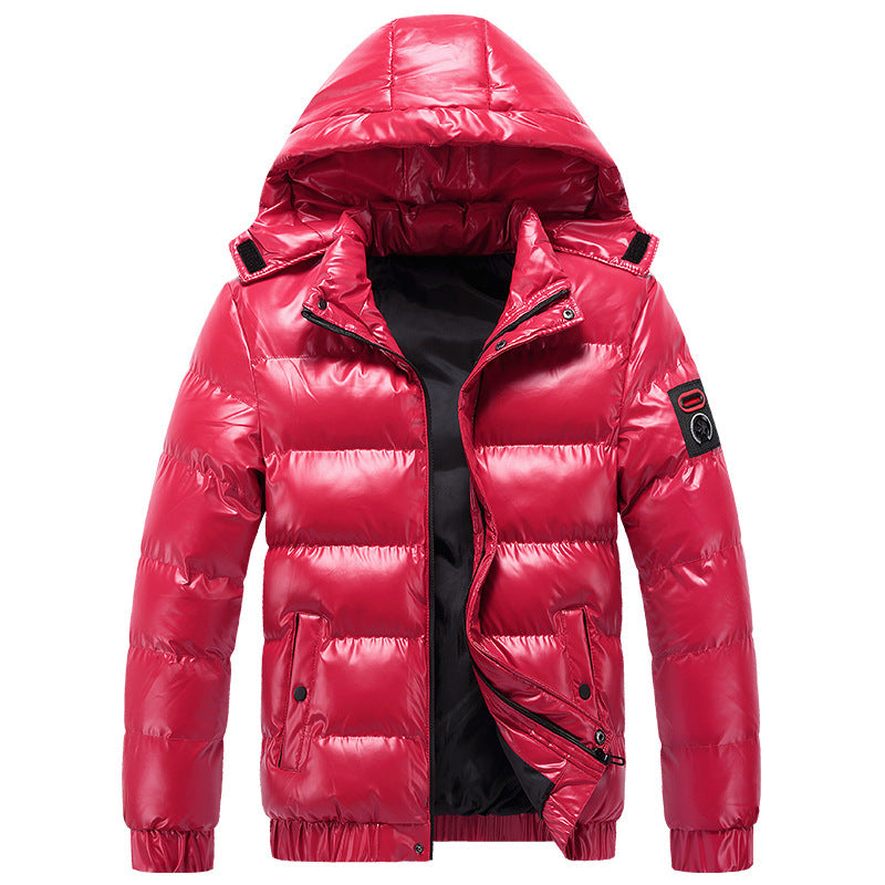 Herren glänzende Winterjacke mit isolierender Kapuze und modernen Steppdetails Drune