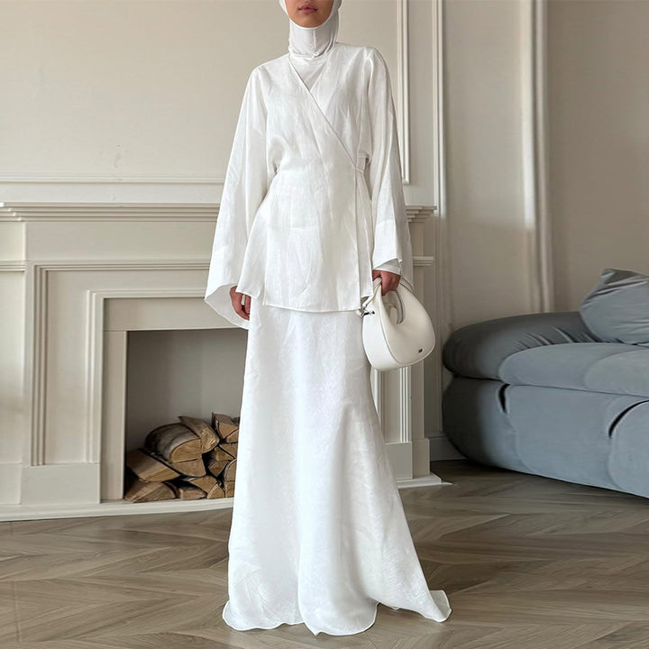 Damen elegantes Maxikleid aus satinierter Baumwolle Drune