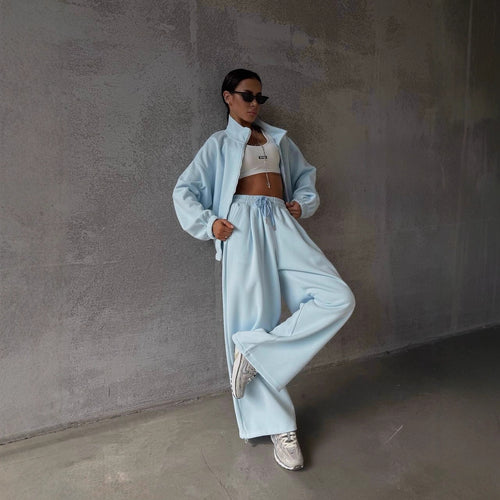 Damen lässiger Jogginganzug mit oversized Jacke und weiten Hosen Drune