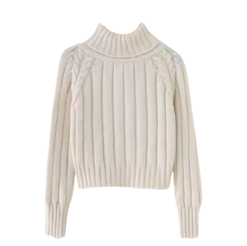 Damen Strickpullover mit hohem Kragen und Rippstruktur Drune