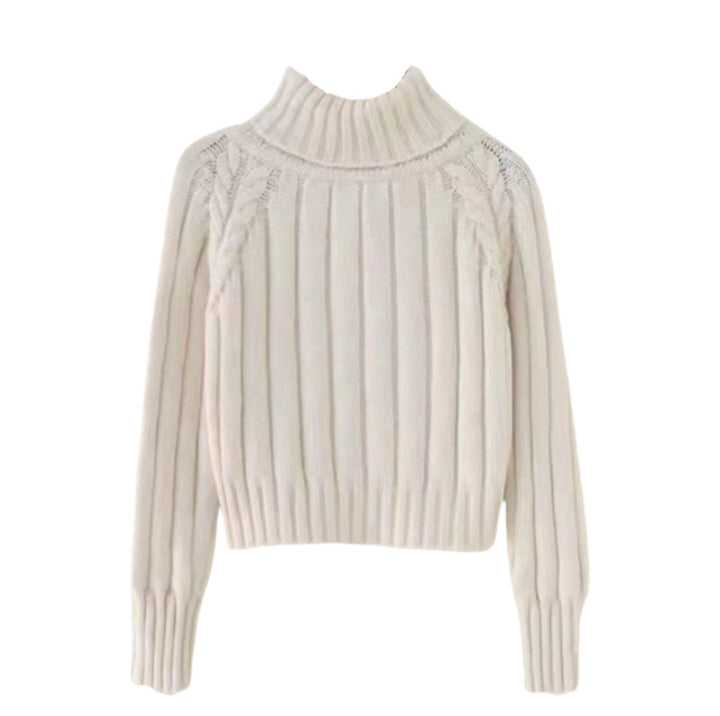 Damen Strickpullover mit hohem Kragen und Rippstruktur Drune