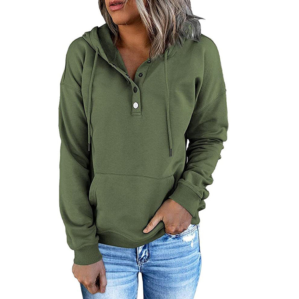 Damen Kapuzenpullover mit Knopfdetails und weichem Fleece-Material Drune