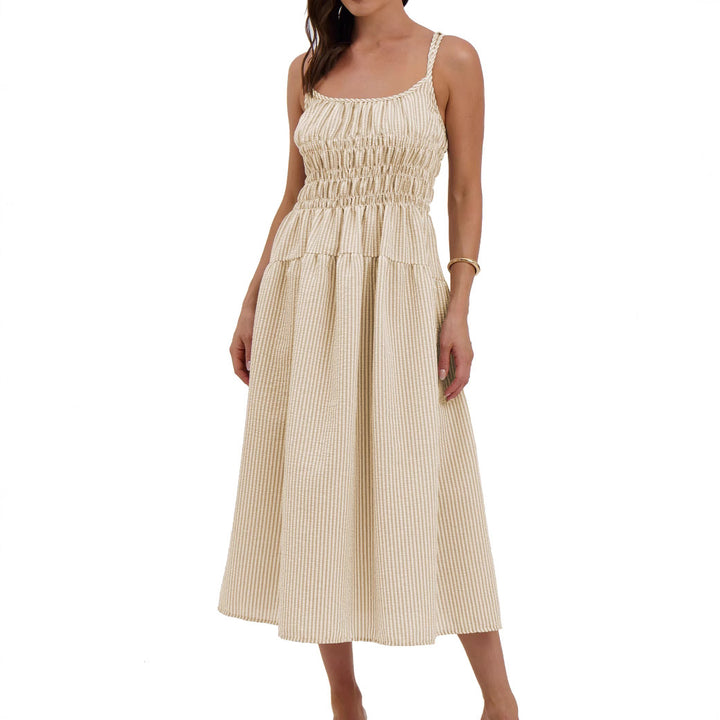Damen luftiges Maxikleid mit Gummizug und Taschen Drune