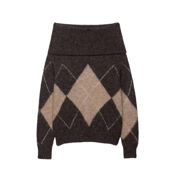 Damen Grobstrickpullover mit diamantförmigem Muster Drune