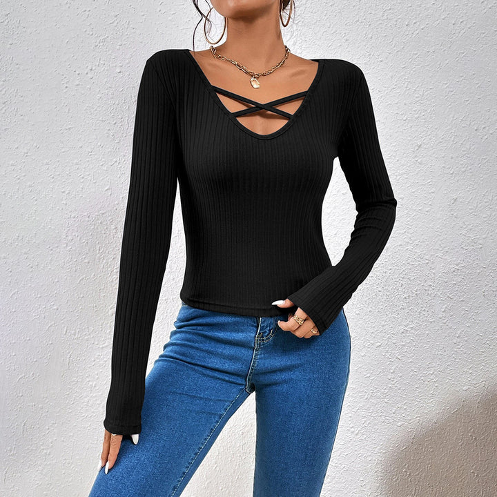 Damen Langarmshirt mit modischem Kreuz-Ausschnitt Drune