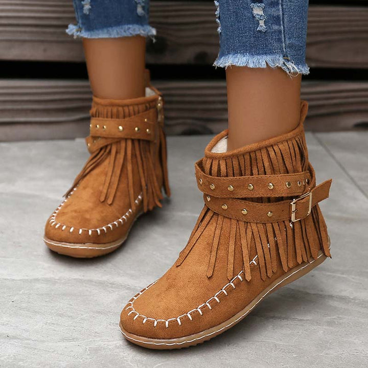 Drune | Boho Stiefelette Mit Fransen Und Schnallen Für Damen