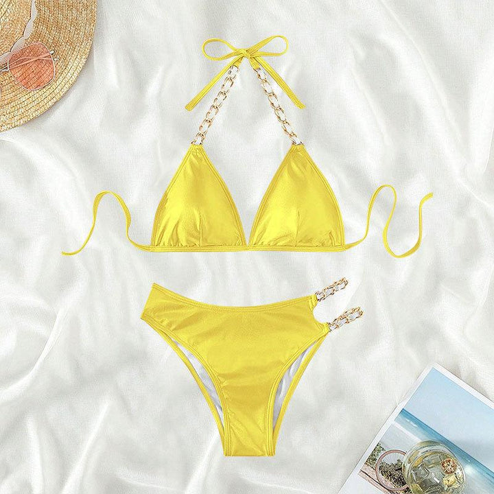 Damen Triangel-Bikini mit goldfarbenen Kettenakzenten Drune