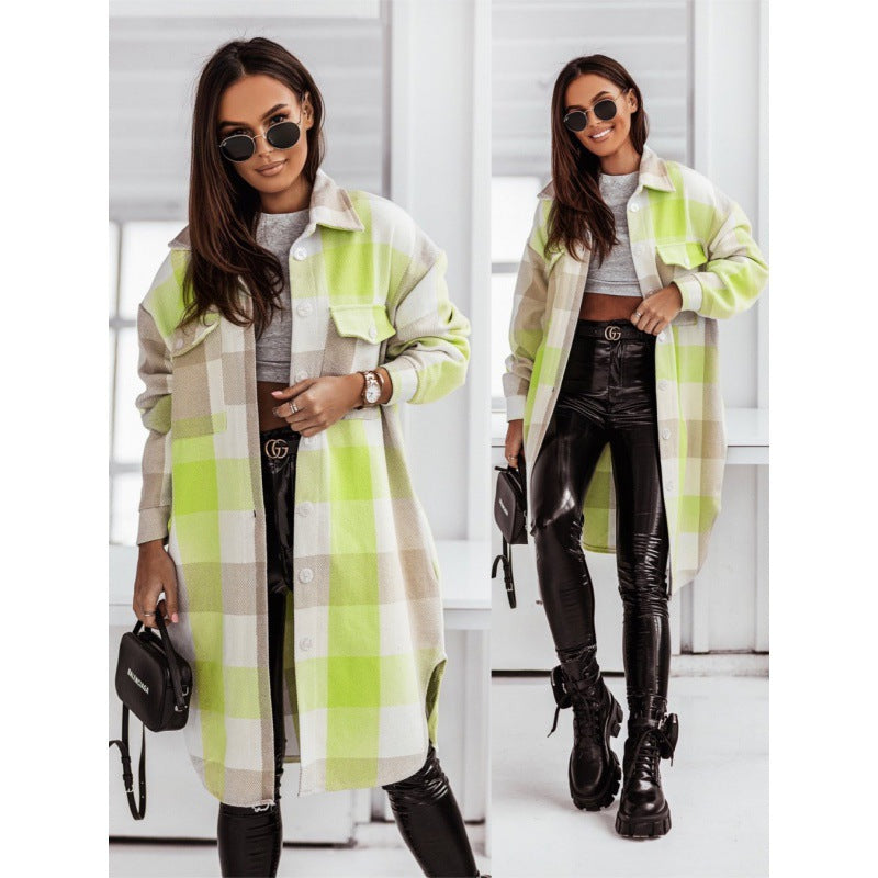 Damen Karierter Overshirt Mantel Drune