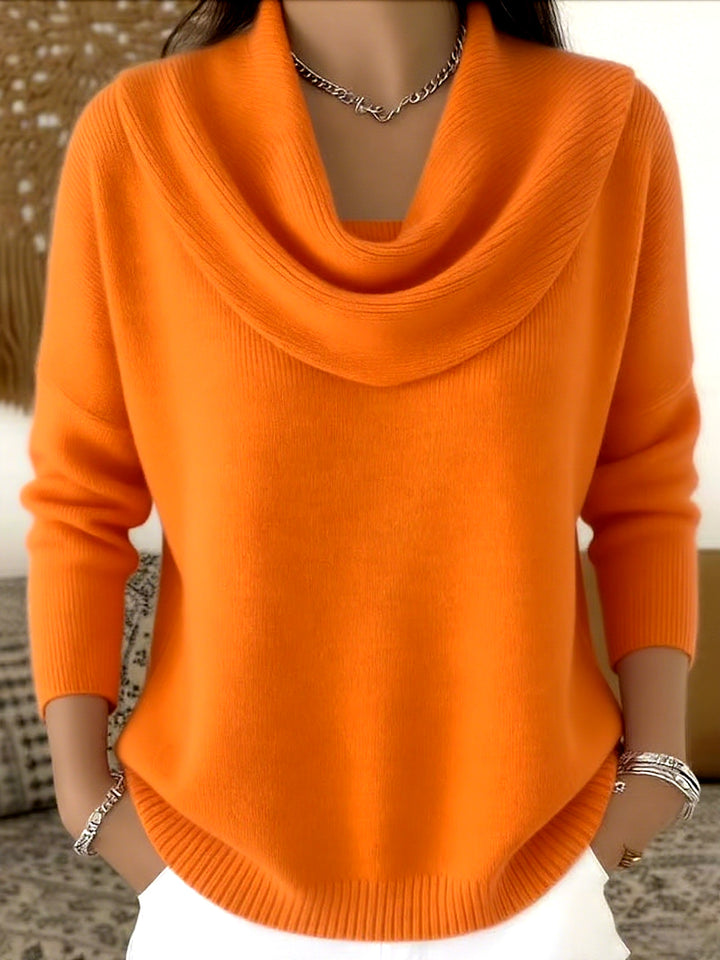 Damen nan schimmernder Strickpullover mit Wasserfallkragen, feiner Glitzerstruktur und schmalem Saum Drune