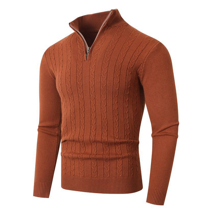 Herren nan gerippter Halbzip-Pullover mit Zopfmuster, Stehkragen und schmaler Passform Drune