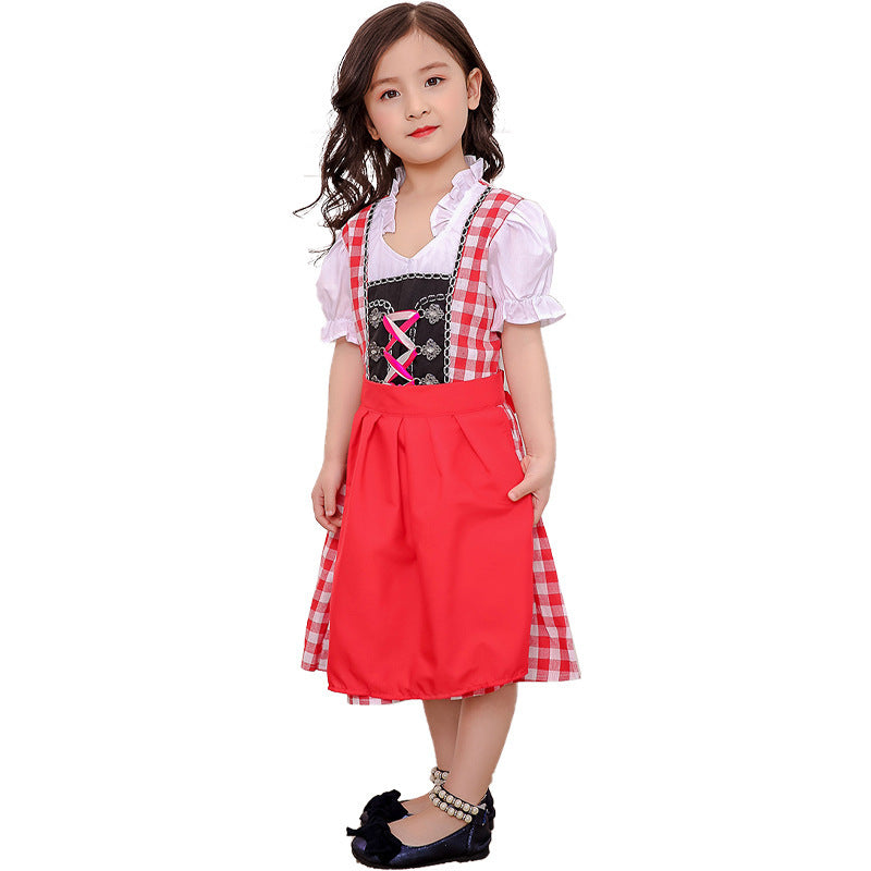 Damen nan traditionelles Kinderdirndlkleid mit geschnürtem Mieder, bestickten Details und abnehmbarer Schürze Drune