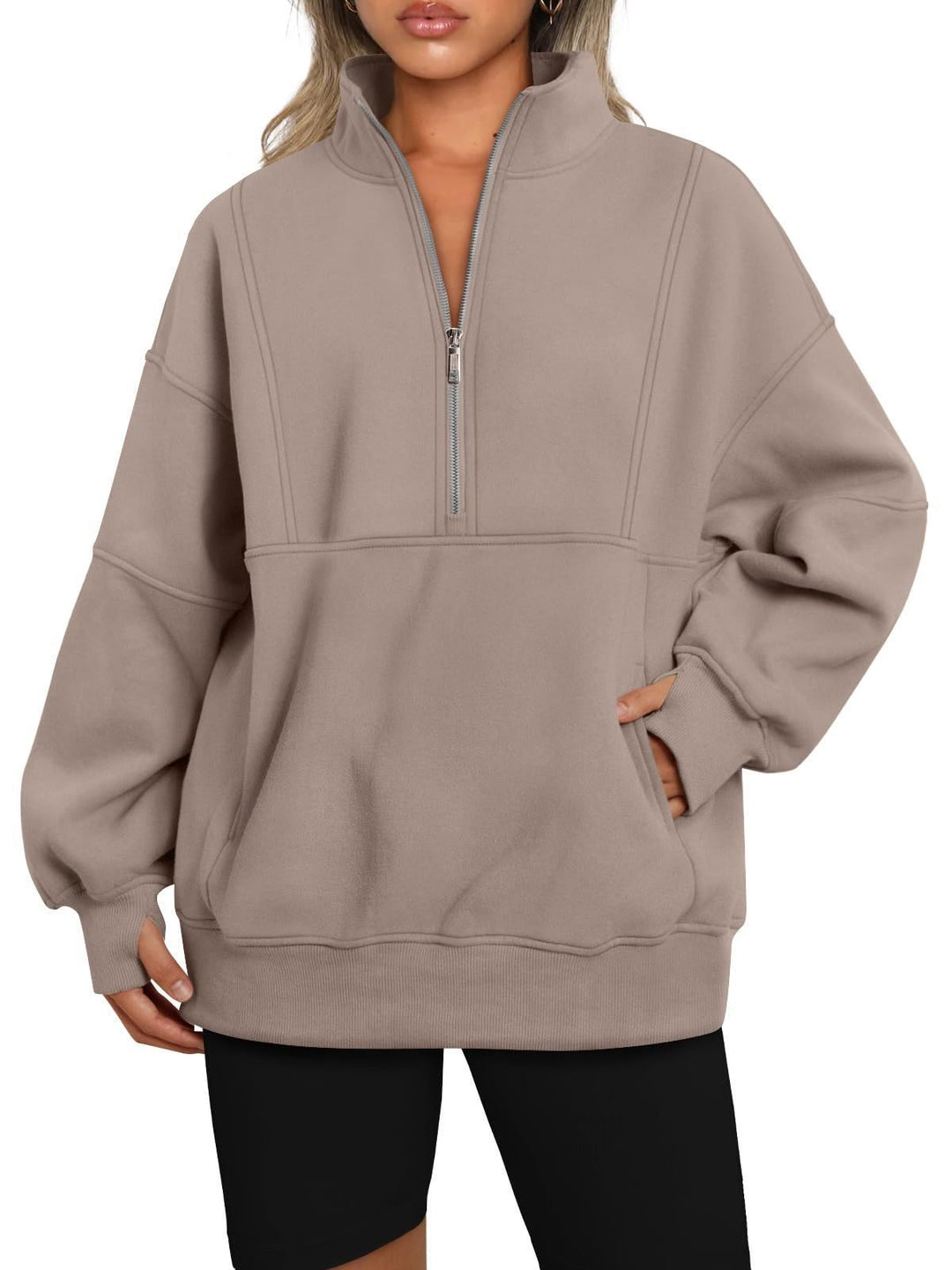 Damen Sportlicher Hoodie mit hohem Kragen und Reißverschluss Drune