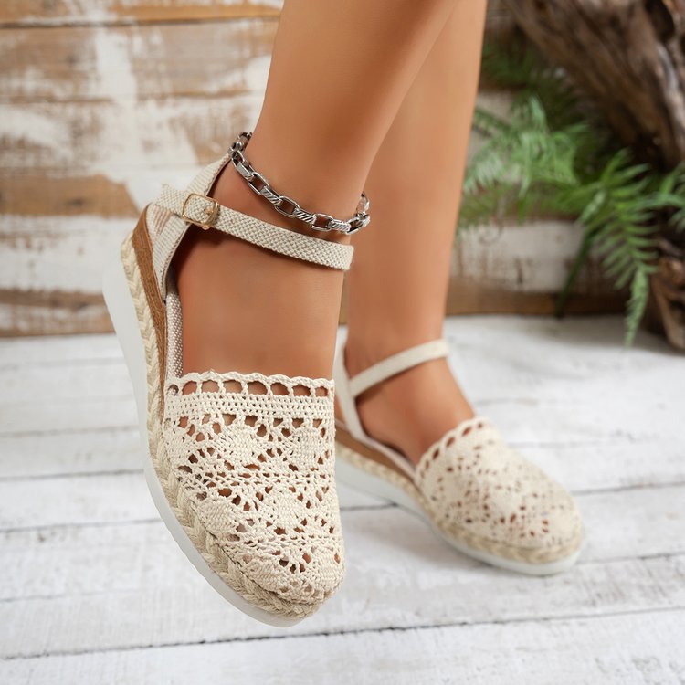 Damen geflochtene Espadrilles mit verstellbarem Riemen und rutschfester Sohle Drune