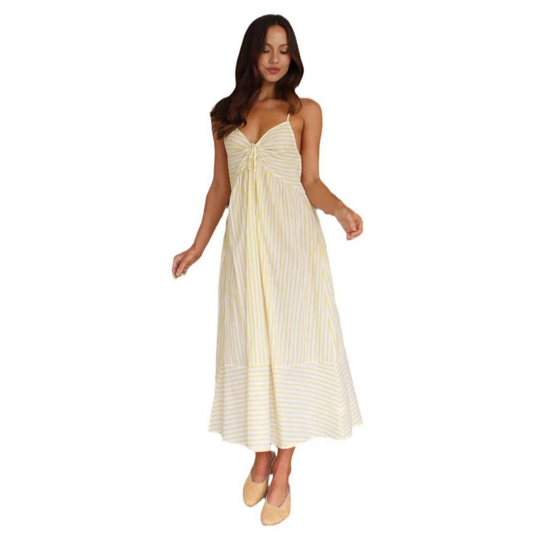 Damen gestreiftes Maxikleid mit verspieltem Oberteil und fließendem Rock Drune