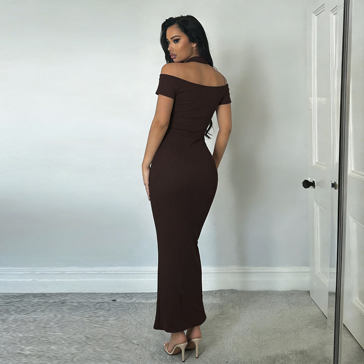 Damen Off-Shoulder Maxikleid mit elegantem Choker Drune