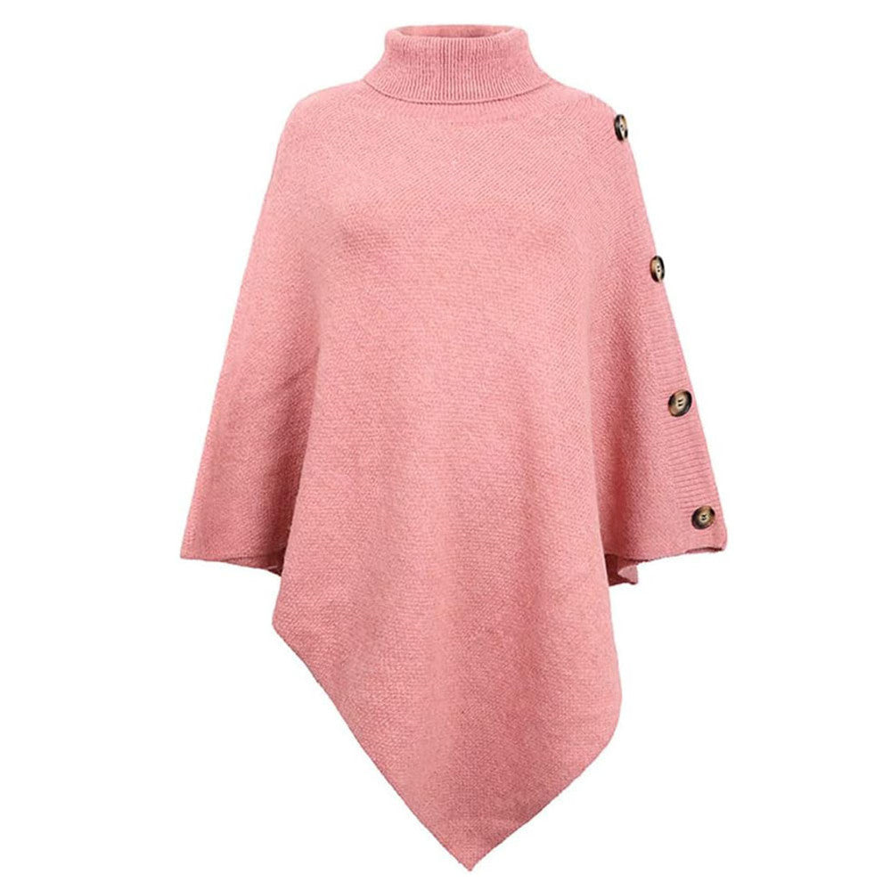 Damen eleganter Poncho mit Stehkragen und dekorativen Knöpfen Drune