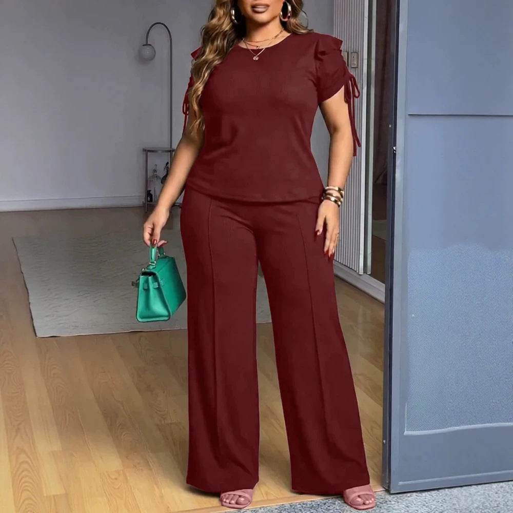 Damen Elegantes Freizeit-Anzugset mit Rüschendetails und weitem Schnitt Drune