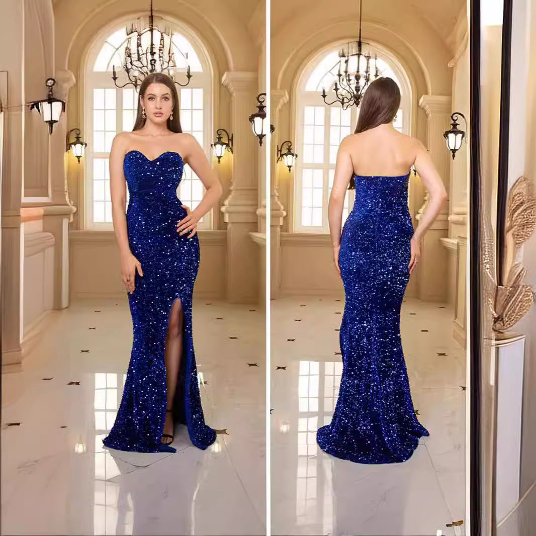 Damen glamouröses Abendkleid mit schulterfreiem Design und schimmernden Pailletten Drune