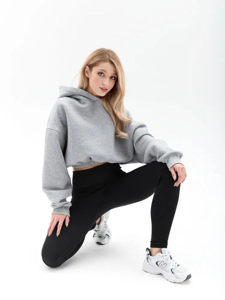 Damen modischer cropped Hoodie mit weitem Schnitt Drune