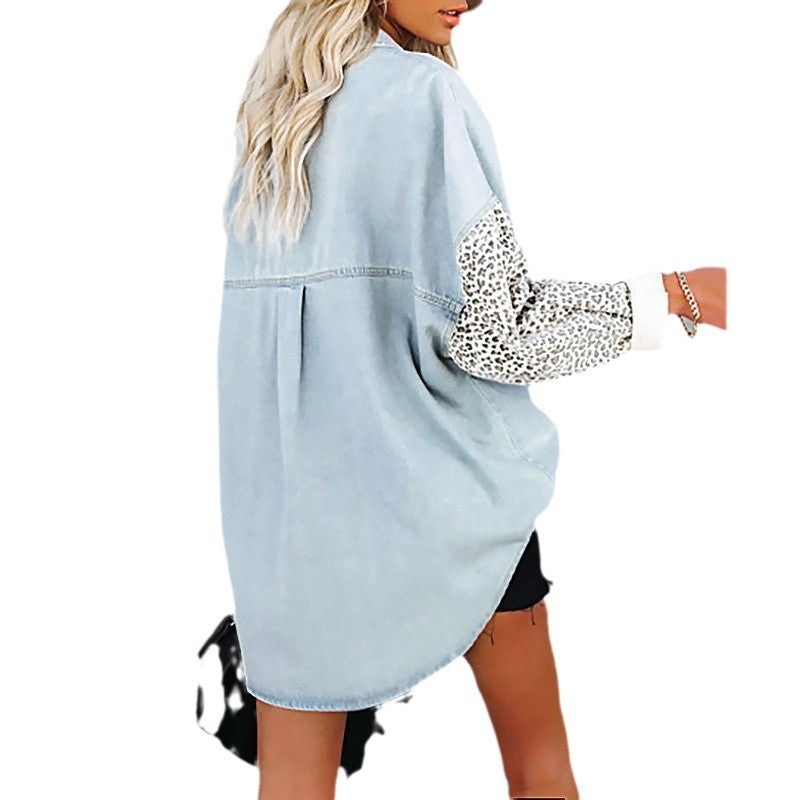 Damen Modische Hemdbluse mit Leopardenmustern und oversized Schnitt Drune
