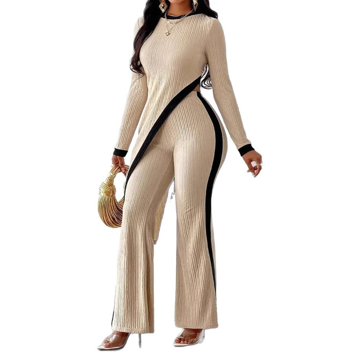 Damen Stilvoller Jumpsuit mit asymmetrischem Design und kontrastierenden Paspeln Drune