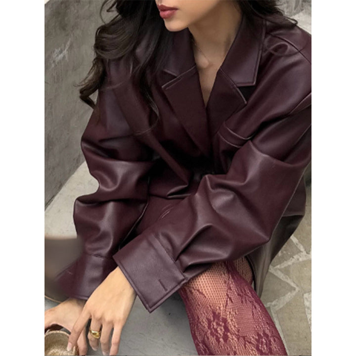 Damen Kunstlederjacke im modernen Oversize-Stil Drune