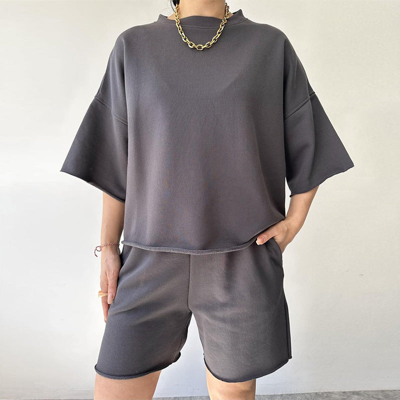 Damen Lässiges Oversized Freizeitset mit kurzärmligem Oberteil und weiten Shorts Drune
