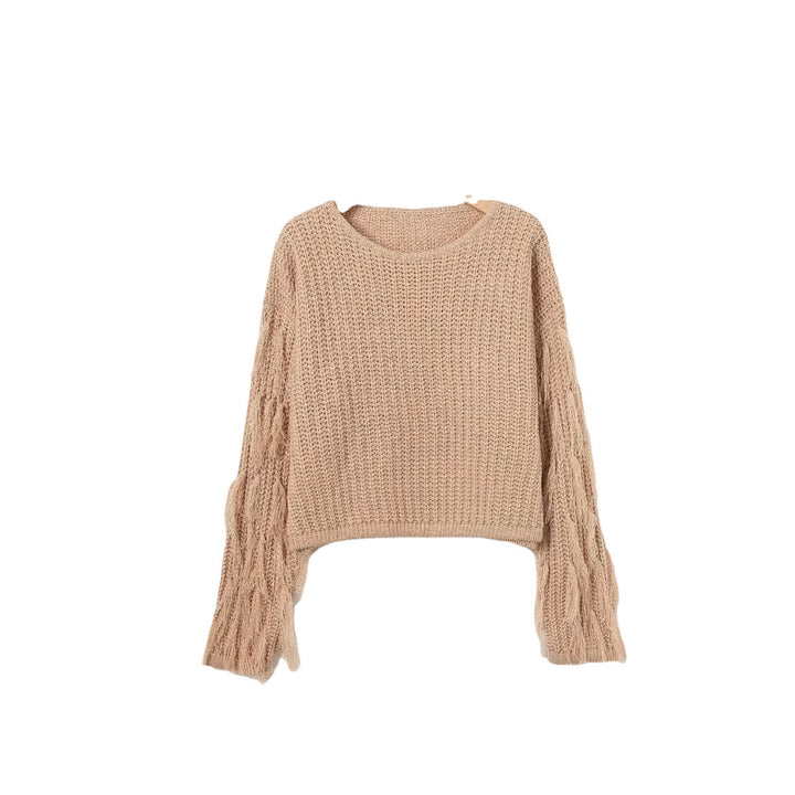 Damen Grobstrickpullover mit fransigen Ärmeln Drune